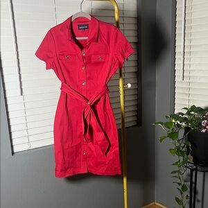 Jones New York Red Shirt Dress with Gold Accents
